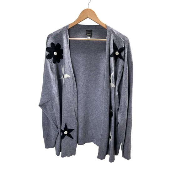 Aaeda Cardigan Women's Size 3X Gray Floral Sweater Felted Flowers - Picture 1 of 7